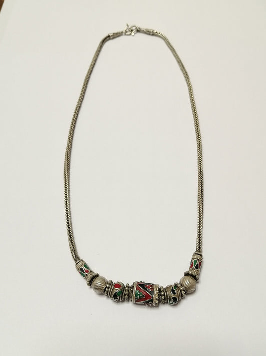 Enamel on Silver Bead Snake Chain Necklace