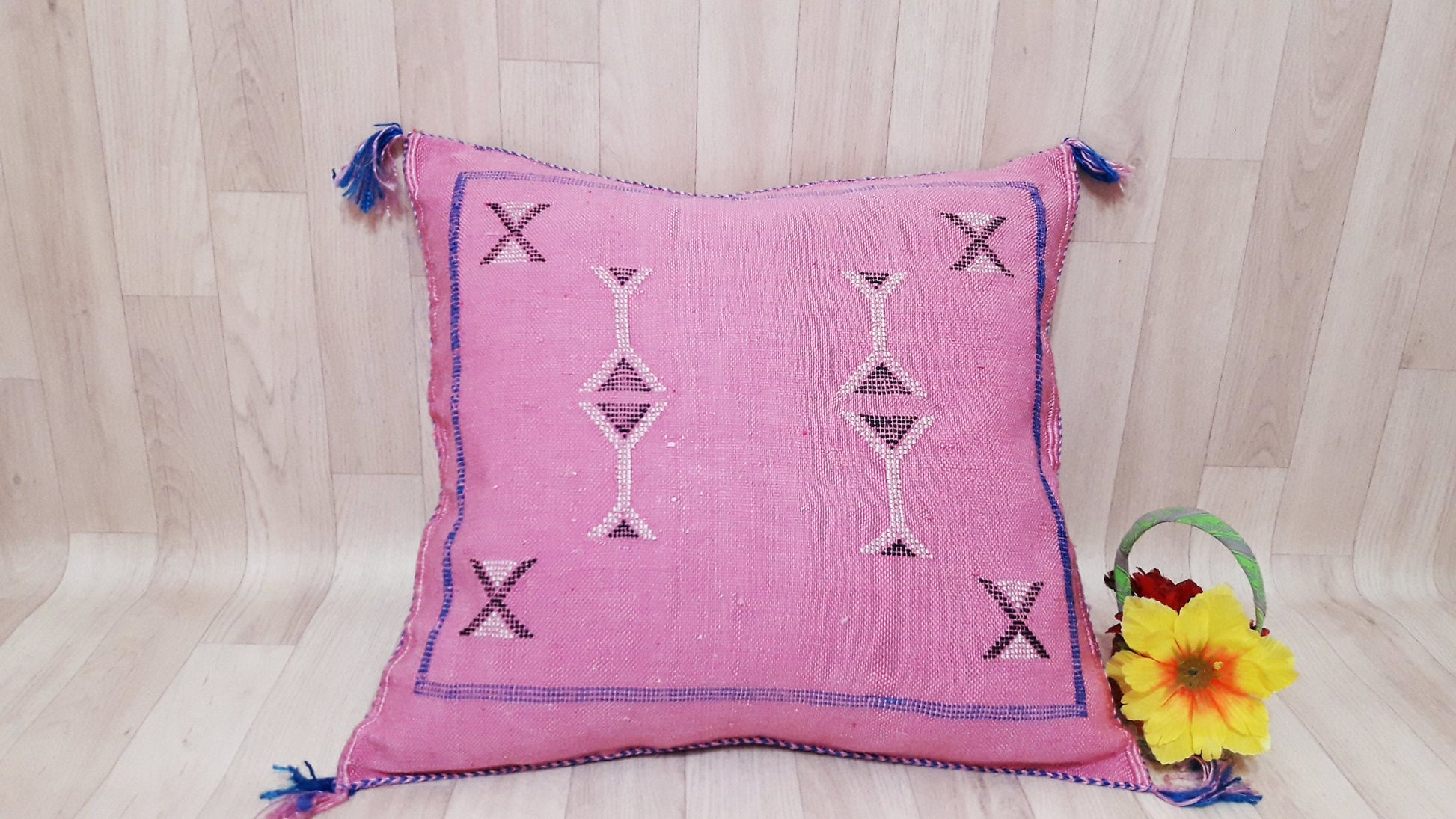 Cactus Silk Pillow Cover, Moroccan Boho Throw Pillow ,Hand Woven Berber Pillow, Sabra Cactus Silk Cushion Cover,Pillow,Cushion.Home Decor