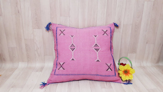 Cactus Silk Pillow Cover, Moroccan Boho Throw Pillow ,Hand Woven Berber Pillow, Sabra Cactus Silk Cushion Cover,Pillow,Cushion.Home Decor