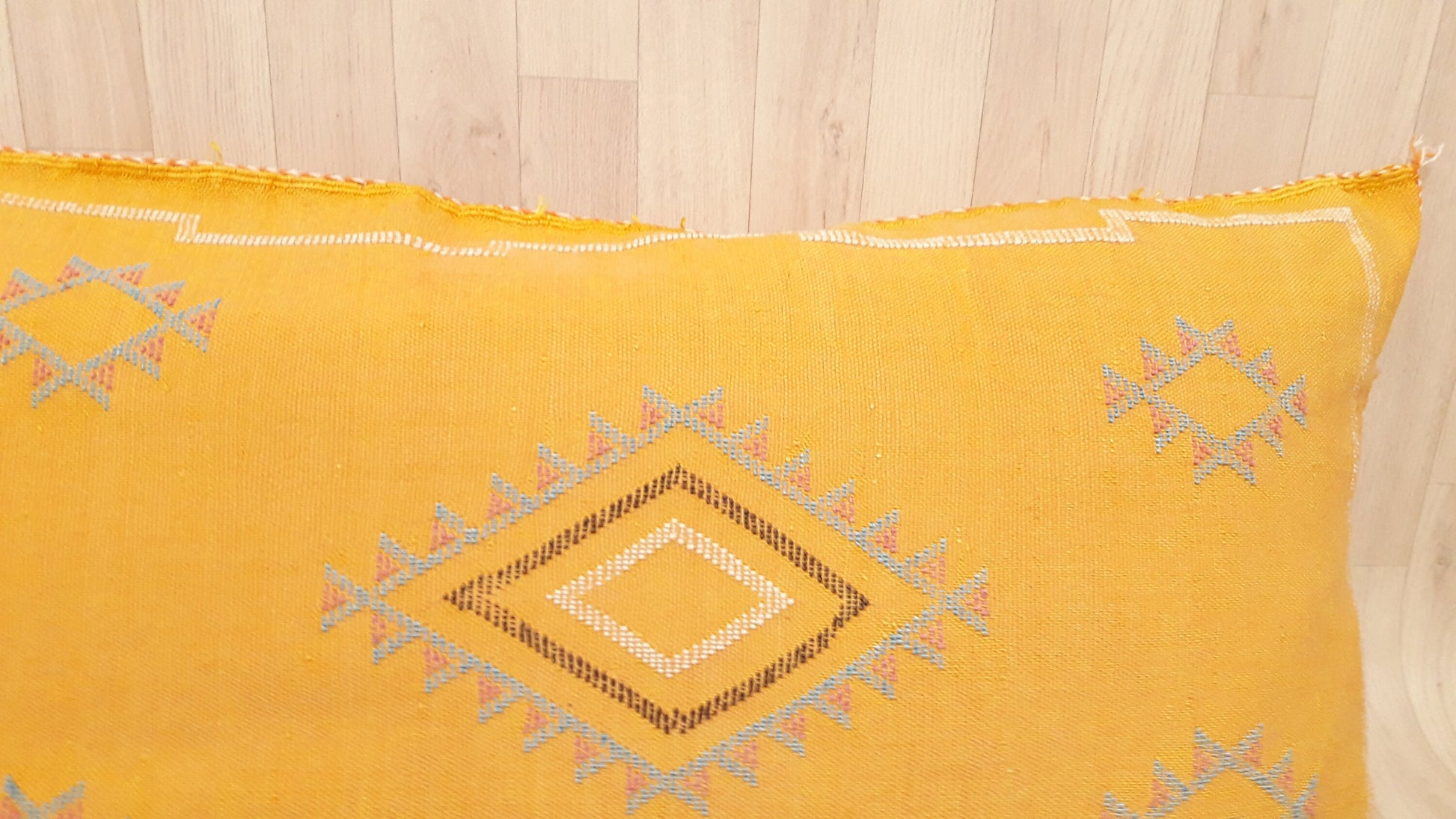 Cactus Silk Cushion Cover - Yellow Sabra Pillow - Handmade Morocco Cushion