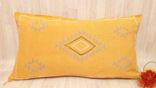 Cactus Silk Cushion Cover - Yellow Sabra Pillow - Handmade Morocco Cushion