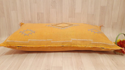 Cactus Silk Cushion Cover - Yellow Sabra Pillow - Handmade Morocco Cushion