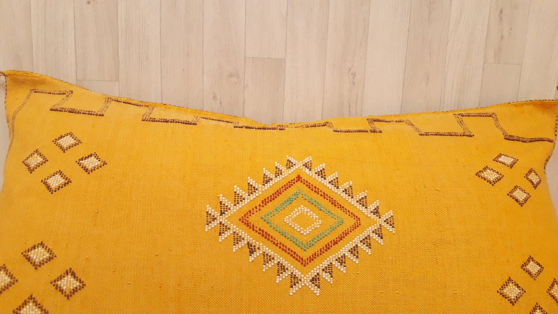 Moroccan Pillow Cover.Vintage Bohemian Pillow Yellow Morocco Sabra Pillow.Handmade Cactus Sabra Pillow.Cactus Silk Lumbar Pillow