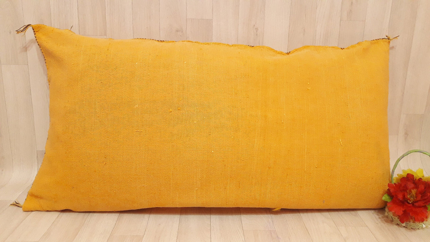 Moroccan Pillow Cover.Vintage Bohemian Pillow Yellow Morocco Sabra Pillow.Handmade Cactus Sabra Pillow.Cactus Silk Lumbar Pillow