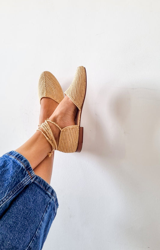 Raffia Shoes Handmade Sandals Summer Mules Moroccan Shoes Raphia Flats Babouch
