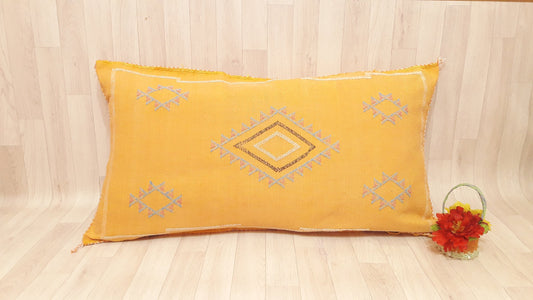 Cactus Silk Cushion Cover - Yellow Sabra Pillow - Handmade Morocco Cushion