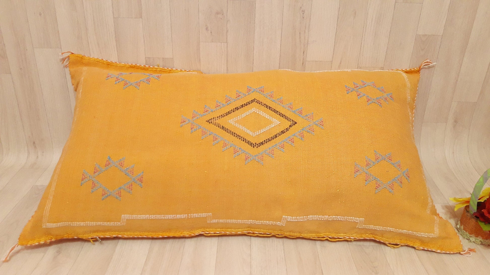 Cactus Silk Cushion Cover - Yellow Sabra Pillow - Handmade Morocco Cushion