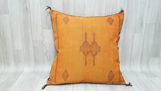 Cactus Silk Cushion Cover - Orange Sabra Pillow - Handmade Morocco Cushion