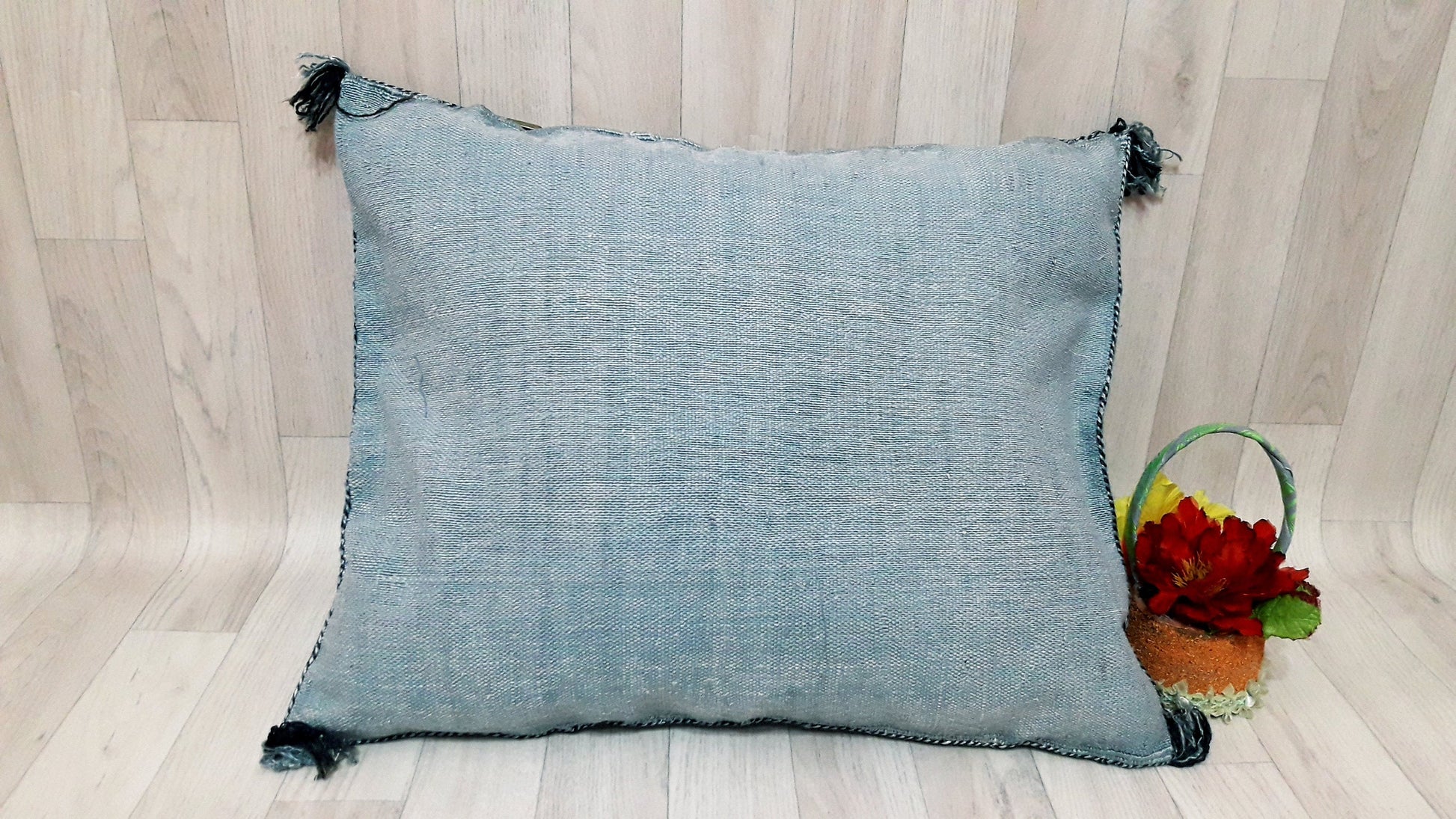 GRAY Cactus Silk Pillow Cover, Moroccan Boho Throw Pillow , Hand Woven Berber Pillow, Decorative Sabra Cactus Silk Cushion Cover