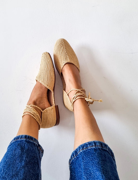 Raffia Shoes Handmade Sandals Summer Mules Moroccan Shoes Raphia Flats Babouch