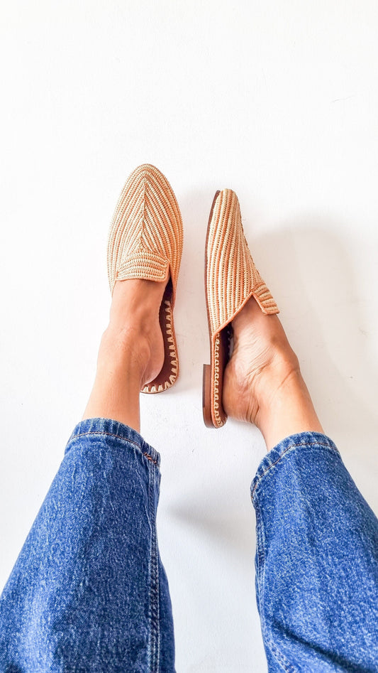 Ready to Ship, Raffia Mules, Moroccan Raffia Babouch, Handmade Boho Shoes