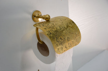 Vintage Brass Toilet Paper Holder, Ornamented Toilet Roll Hanger in Unlacquered Brass Finish