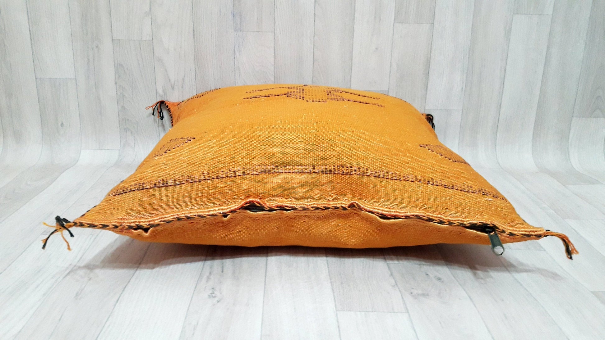 Cactus Silk Cushion Cover - Orange Sabra Pillow - Handmade Morocco Cushion