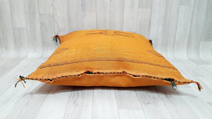 Cactus Silk Cushion Cover - Orange Sabra Pillow - Handmade Morocco Cushion