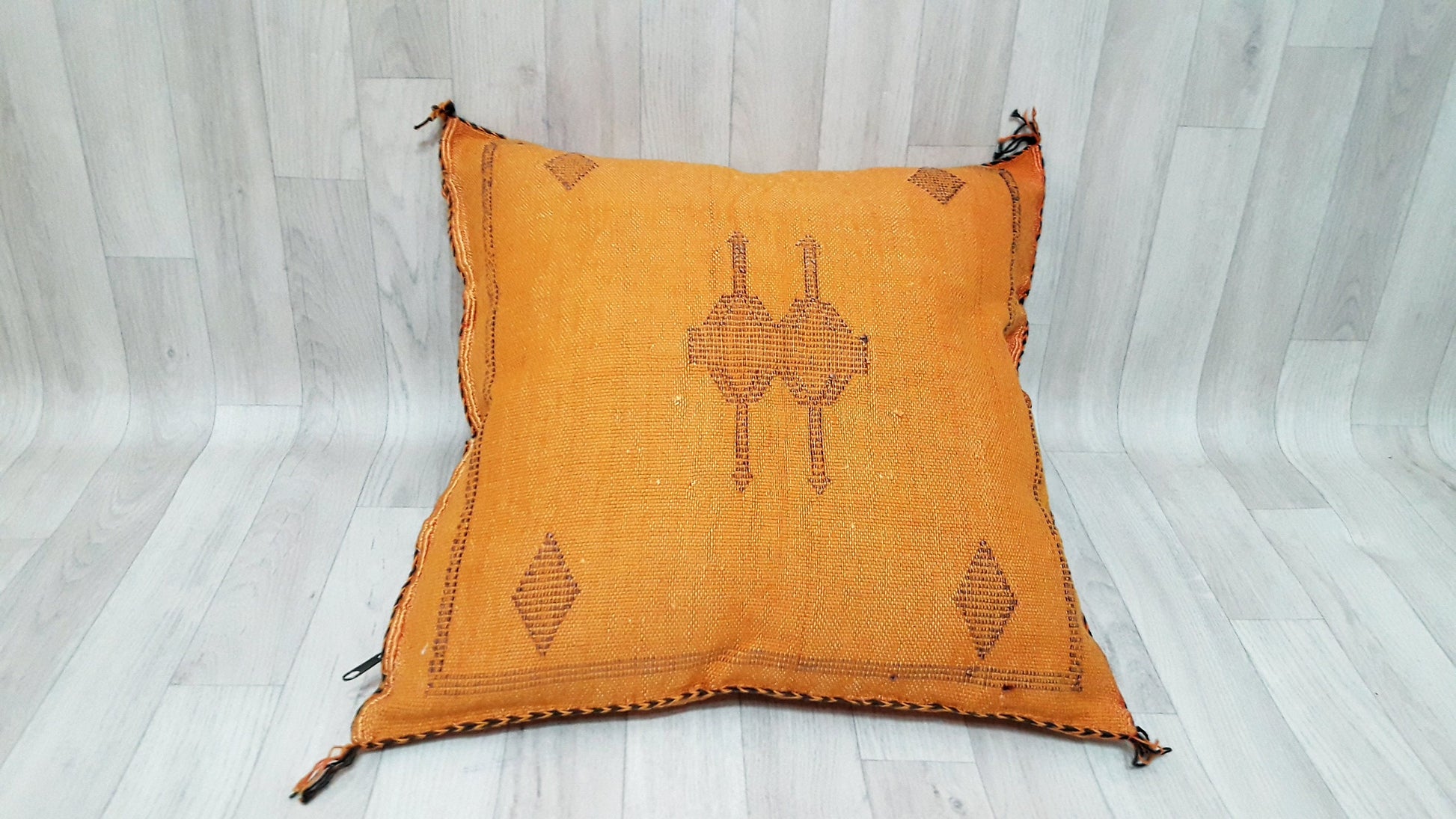 Cactus Silk Cushion Cover - Orange Sabra Pillow - Handmade Morocco Cushion