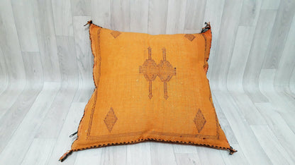 Cactus Silk Cushion Cover - Orange Sabra Pillow - Handmade Morocco Cushion