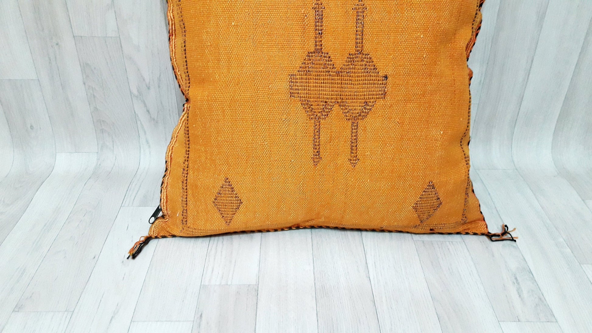 Cactus Silk Cushion Cover - Orange Sabra Pillow - Handmade Morocco Cushion
