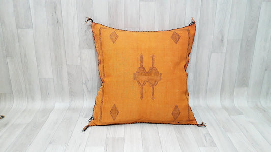 Cactus Silk Cushion Cover - Orange Sabra Pillow - Handmade Morocco Cushion