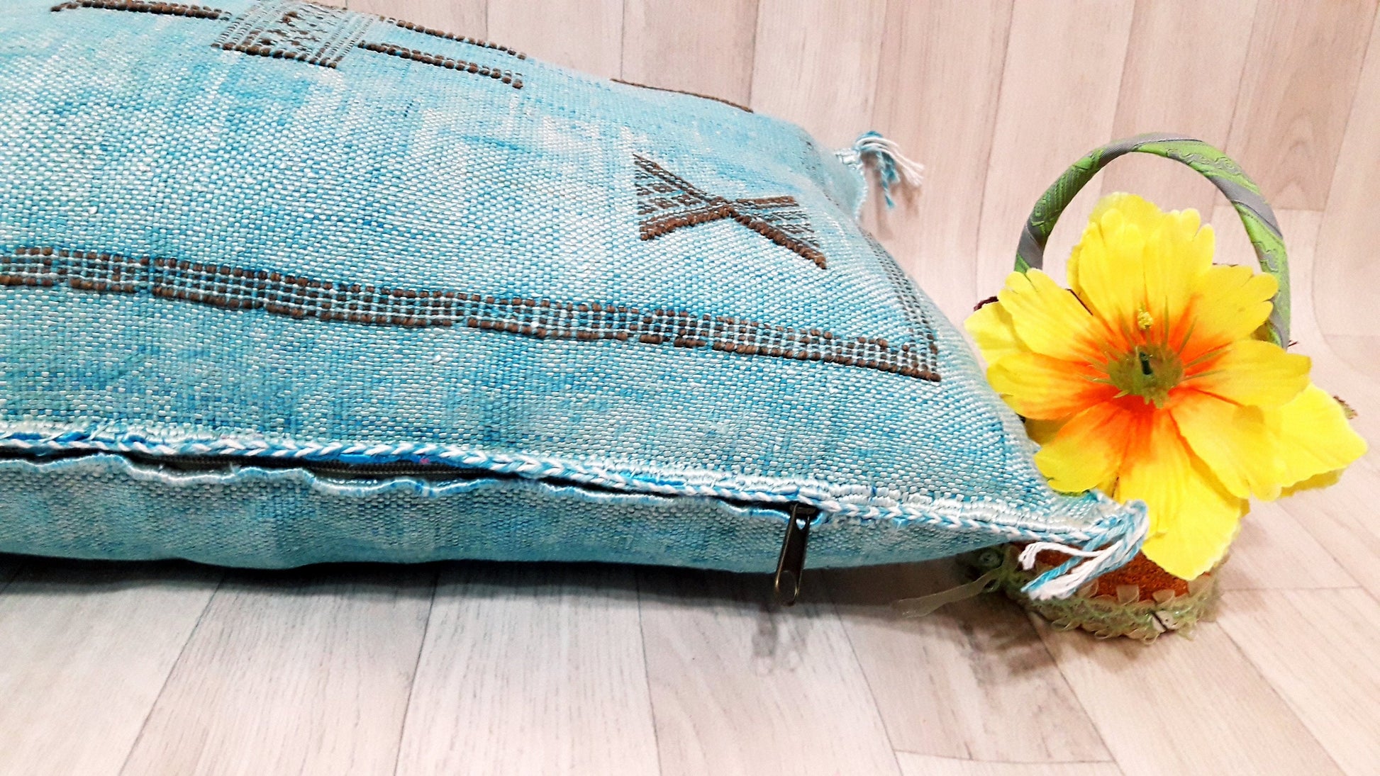 50% off Cactus Silk Pillow Cover, Moroccan Boho Throw Pillow ,Hand Woven Berber Pillow, Sabra Cactus Silk Cushion Cover,Pillow,Cushion