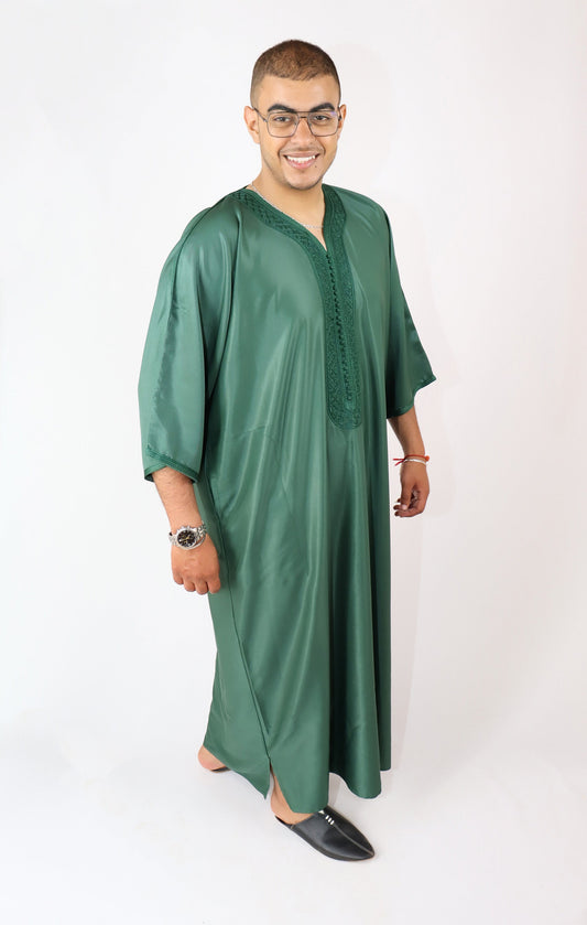 Green Moroccan Style Thobe - Traditional Short Sleeve Design for Men