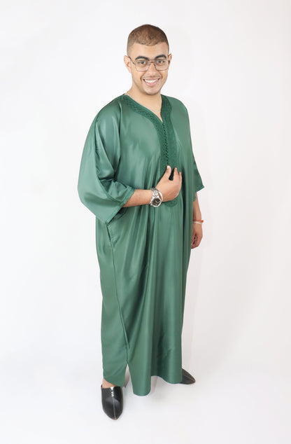 Green Moroccan Style Thobe - Traditional Short Sleeve Design for Men