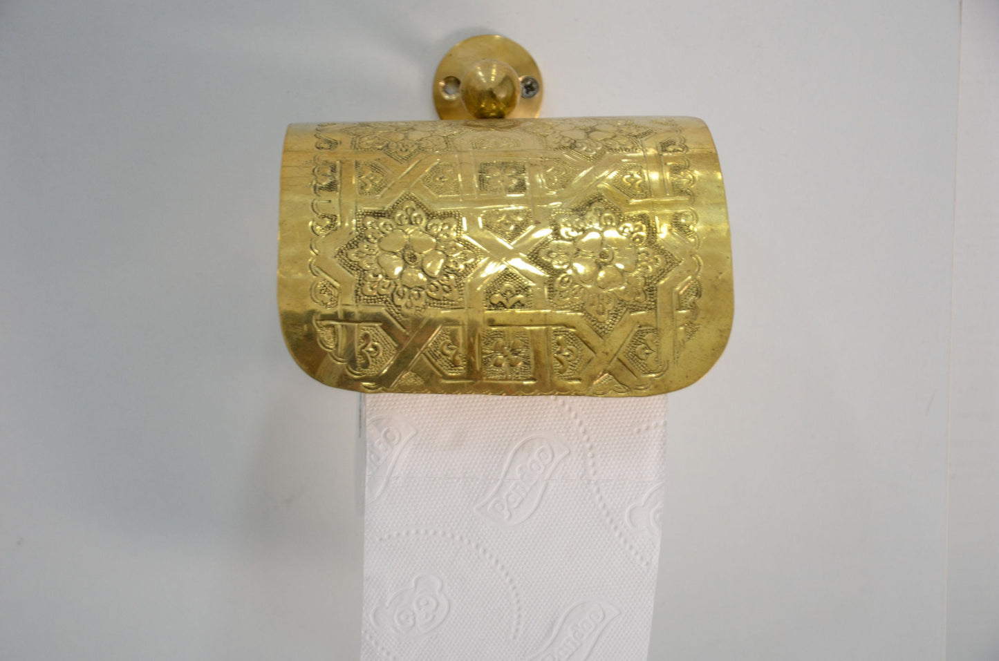 Vintage Brass Toilet Paper Holder, Ornamented Toilet Roll Hanger in Unlacquered Brass Finish