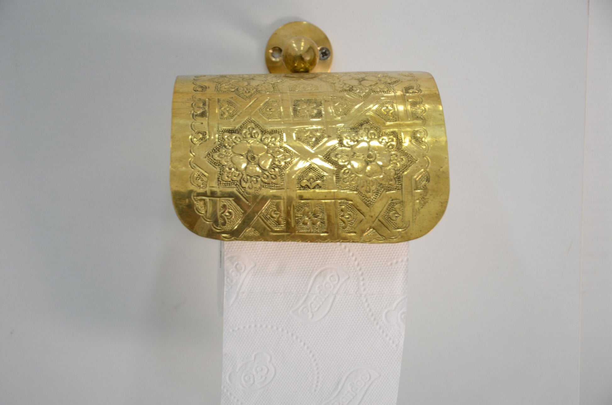 Vintage Brass Toilet Paper Holder, Ornamented Toilet Roll Hanger in Unlacquered Brass Finish