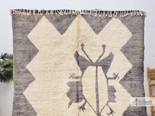 HANDMADE MRIRT RUG 6X9, Soft Moroccan Rug, Large White & Gray Rug, High Quality Wool Rug, Abstract Beni Mrirt Rug, Shagyy Berber Carpet.