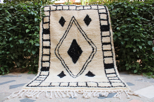 Morroccan Rug 3X5, Berber Teppich, Moroccan Rug Small, Black & White Moroccan Rug Beni Ourain, Hand-Knotted Wool Rug, Marokkanischer Teppich