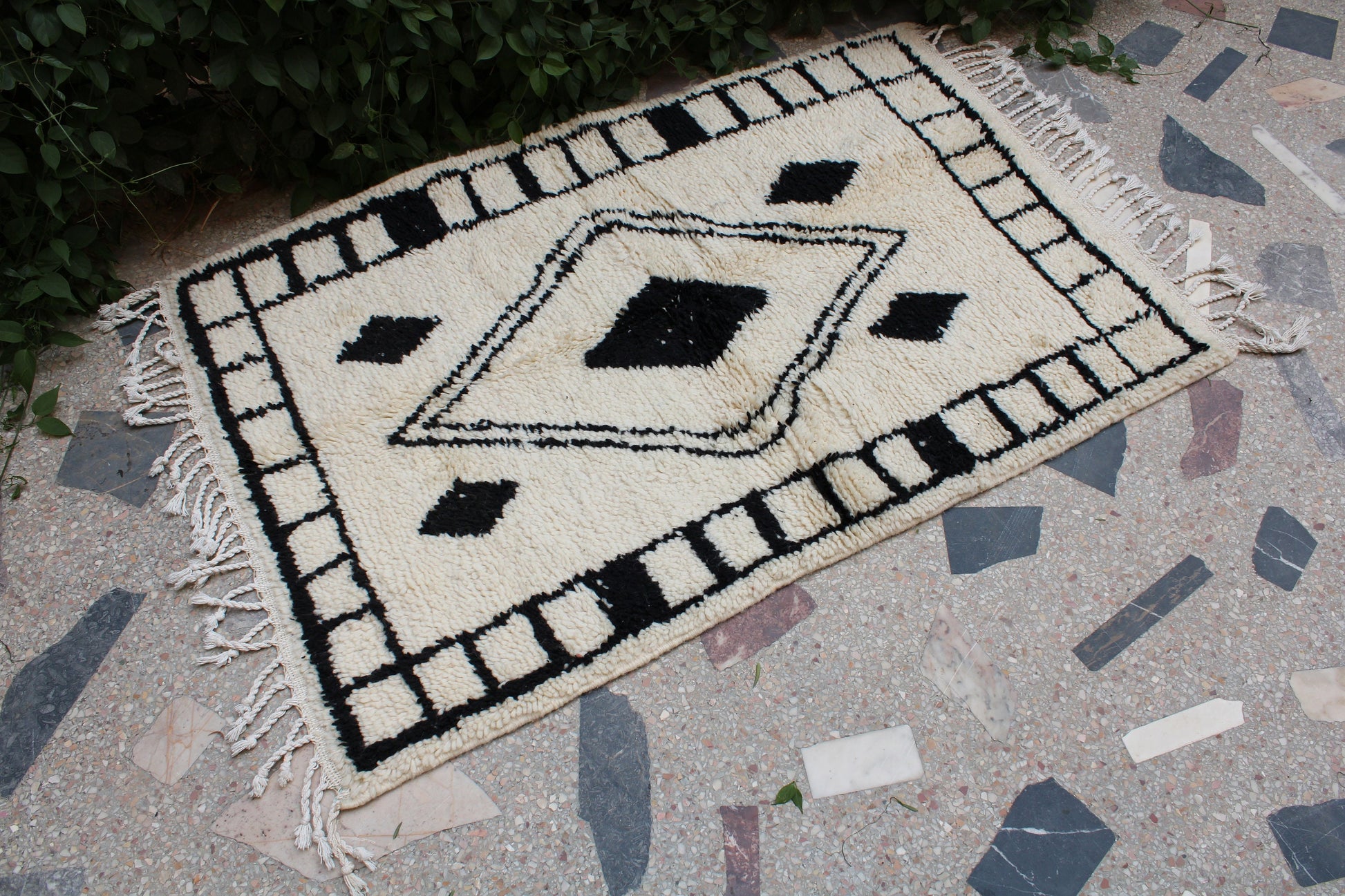 Morroccan Rug 3X5, Berber Teppich, Moroccan Rug Small, Black & White Moroccan Rug Beni Ourain, Hand-Knotted Wool Rug, Marokkanischer Teppich