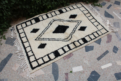 Morroccan Rug 3X5, Berber Teppich, Moroccan Rug Small, Black & White Moroccan Rug Beni Ourain, Hand-Knotted Wool Rug, Marokkanischer Teppich