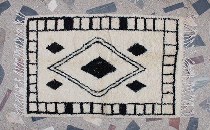 Morroccan Rug 3X5, Berber Teppich, Moroccan Rug Small, Black & White Moroccan Rug Beni Ourain, Hand-Knotted Wool Rug, Marokkanischer Teppich