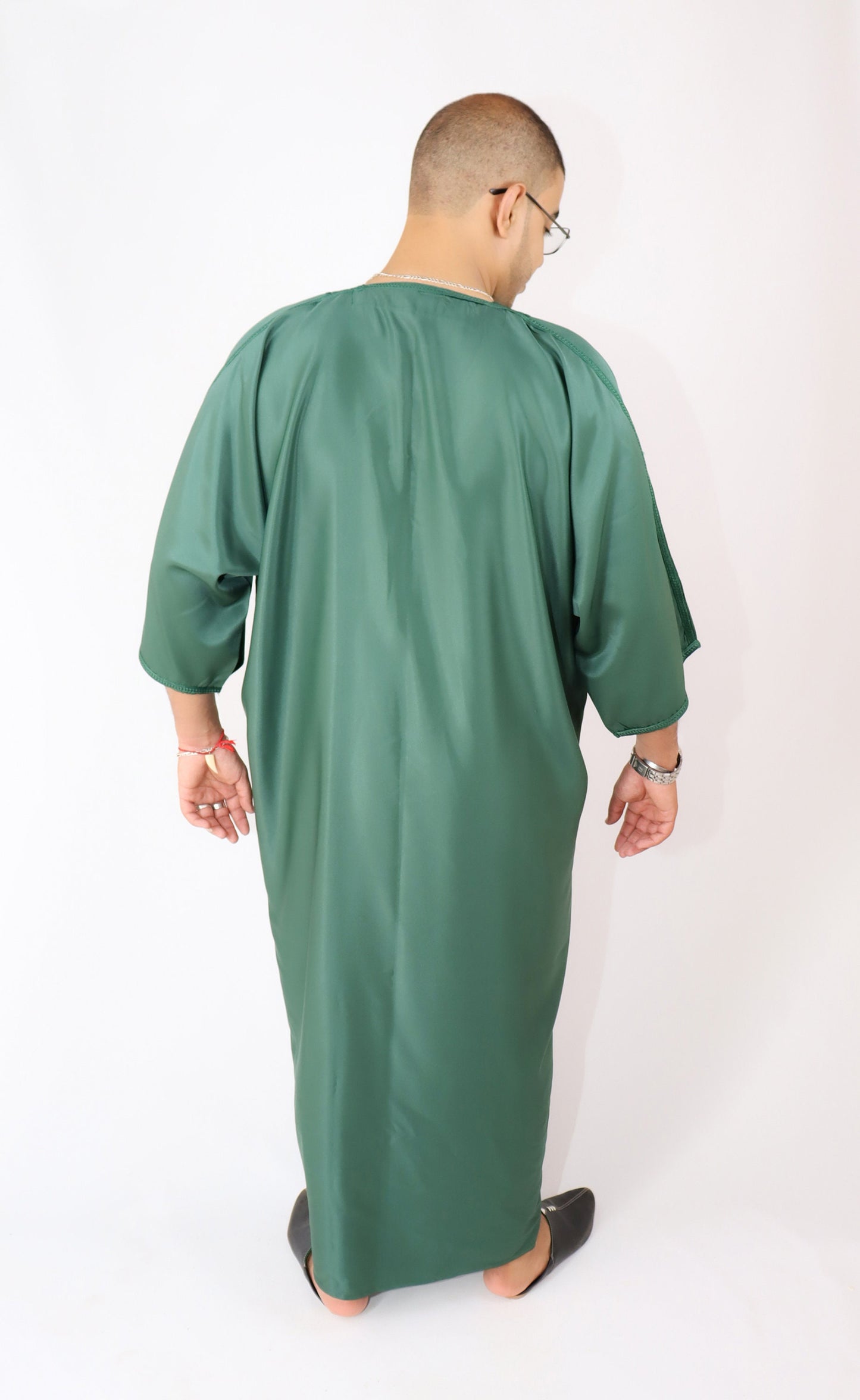 Green Moroccan Style Thobe - Traditional Short Sleeve Design for Men