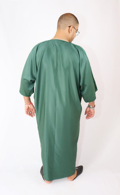 Green Moroccan Style Thobe - Traditional Short Sleeve Design for Men