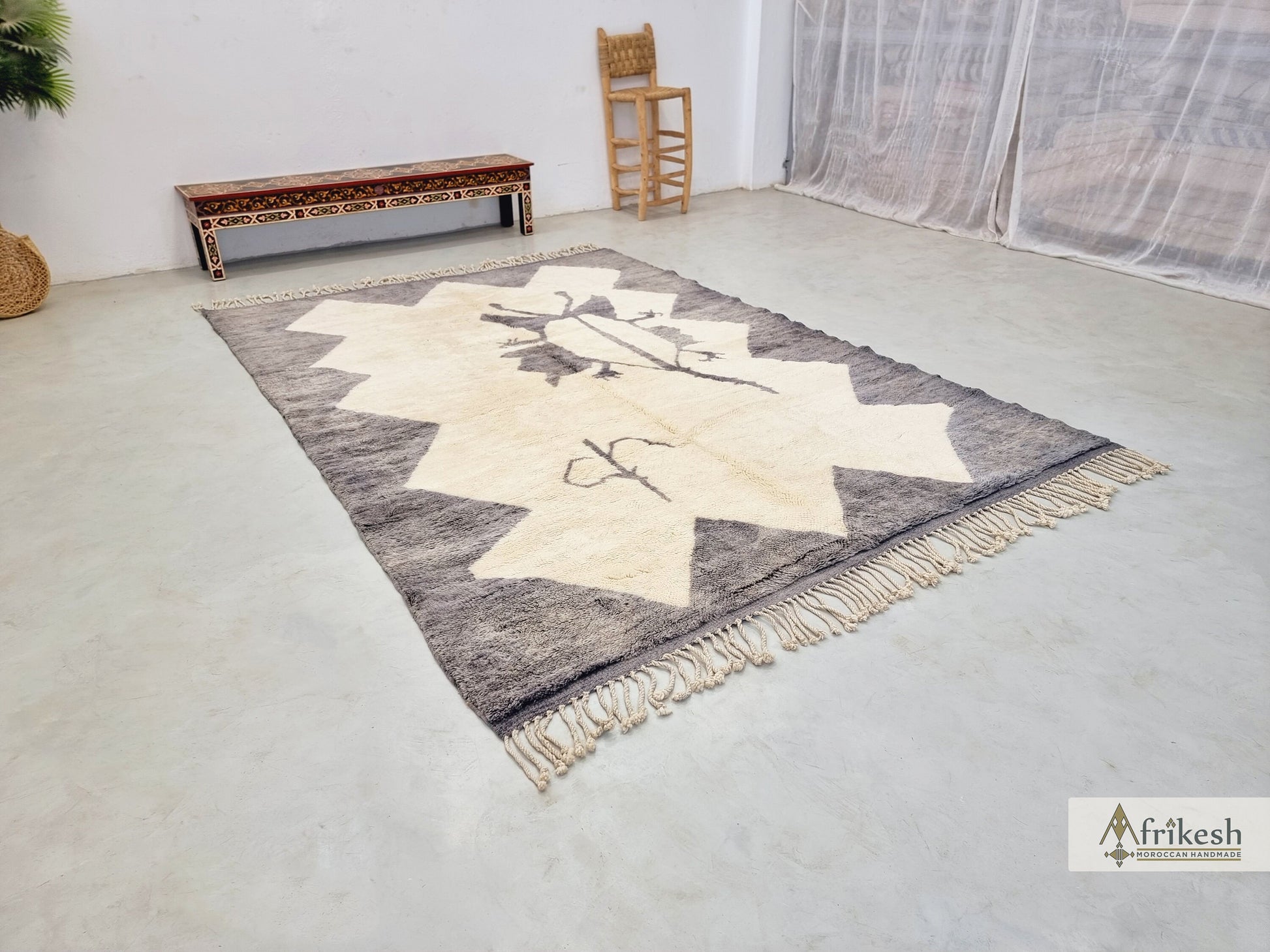 HANDMADE MRIRT RUG 6X9, Soft Moroccan Rug, Large White & Gray Rug, High Quality Wool Rug, Abstract Beni Mrirt Rug, Shagyy Berber Carpet.