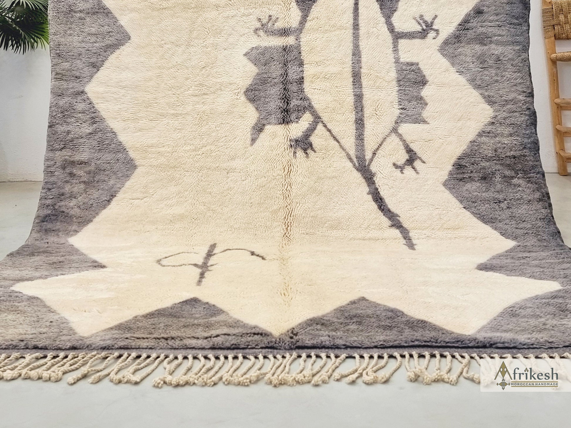 HANDMADE MRIRT RUG 6X9, Soft Moroccan Rug, Large White & Gray Rug, High Quality Wool Rug, Abstract Beni Mrirt Rug, Shagyy Berber Carpet.
