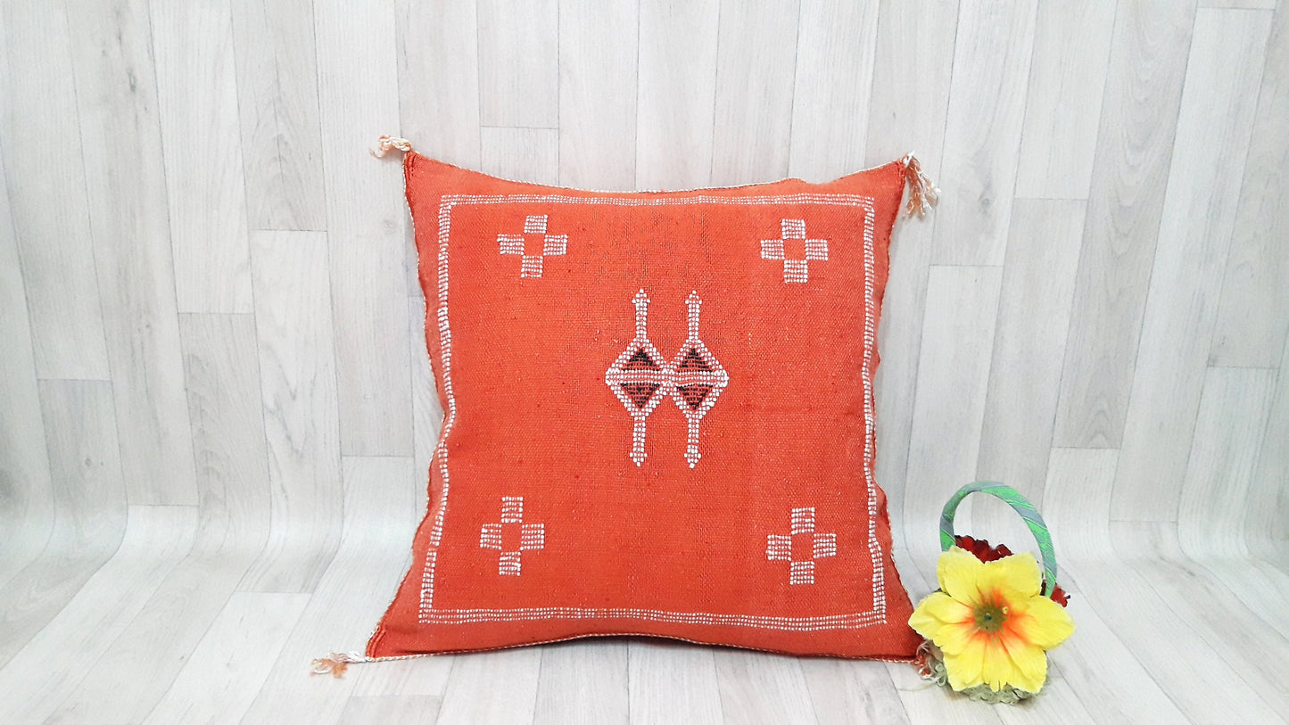 Orange Cactus Silk Pillow Cover, Moroccan Sabra Cushion Cover , Boho Pillow, Sabra Cactus Silk Cushion,Decorative Sabra Silk Pillow