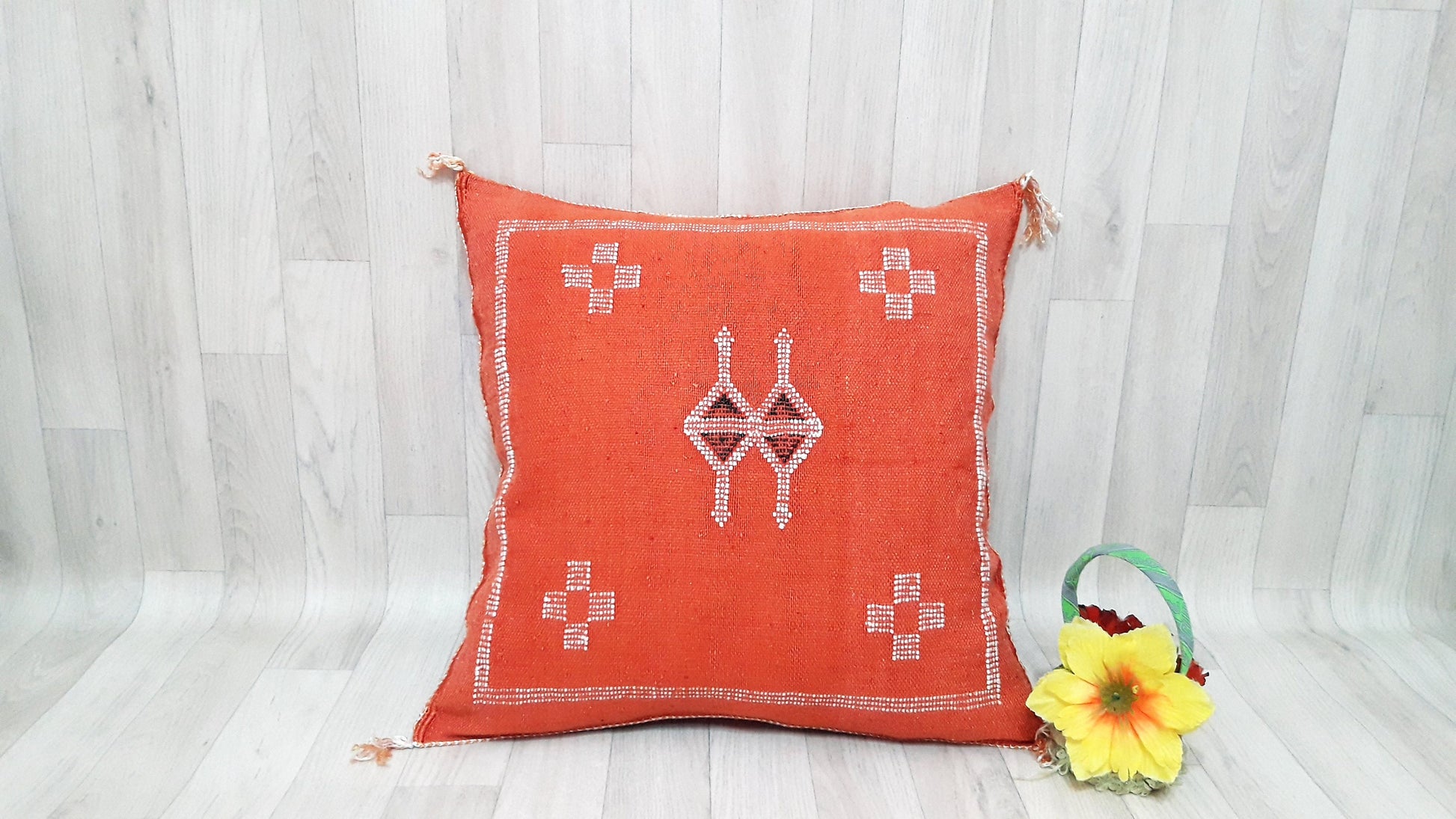 Orange Cactus Silk Pillow Cover, Moroccan Sabra Cushion Cover , Boho Pillow, Sabra Cactus Silk Cushion,Decorative Sabra Silk Pillow