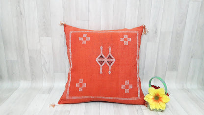 Orange Cactus Silk Pillow Cover, Moroccan Sabra Cushion Cover , Boho Pillow, Sabra Cactus Silk Cushion,Decorative Sabra Silk Pillow