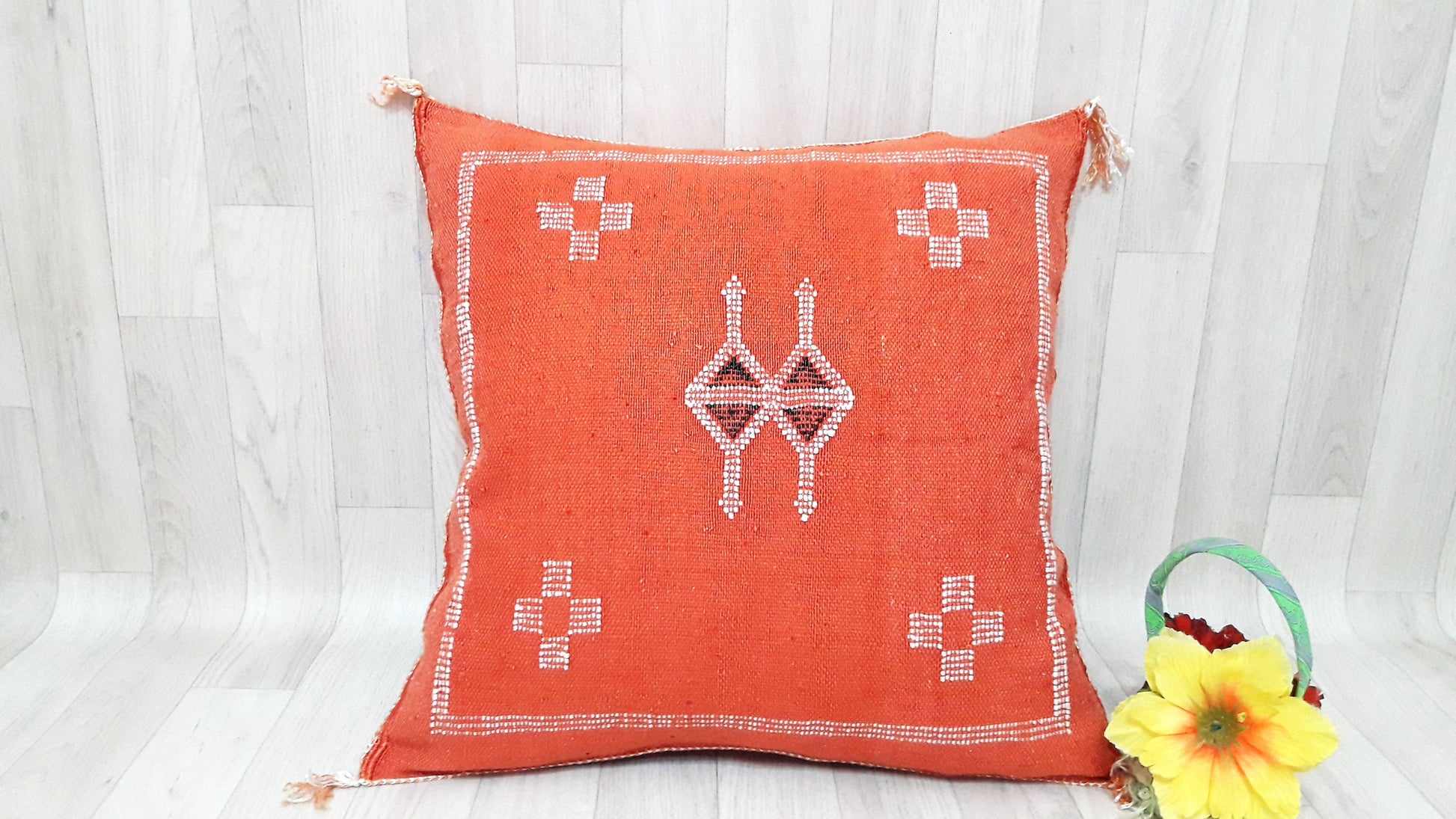 Orange Cactus Silk Pillow Cover, Moroccan Sabra Cushion Cover , Boho Pillow, Sabra Cactus Silk Cushion,Decorative Sabra Silk Pillow