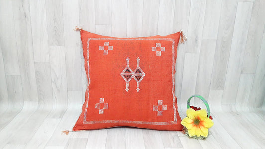 Orange Cactus Silk Pillow Cover, Moroccan Sabra Cushion Cover , Boho Pillow, Sabra Cactus Silk Cushion,Decorative Sabra Silk Pillow