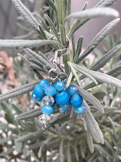 Blue Drop Dangle Earrings Unique Handmade Cluster Paper Bead Earrings Silver Plated Hypoallergenic Hooks Birthday Gift Women Sister Gift