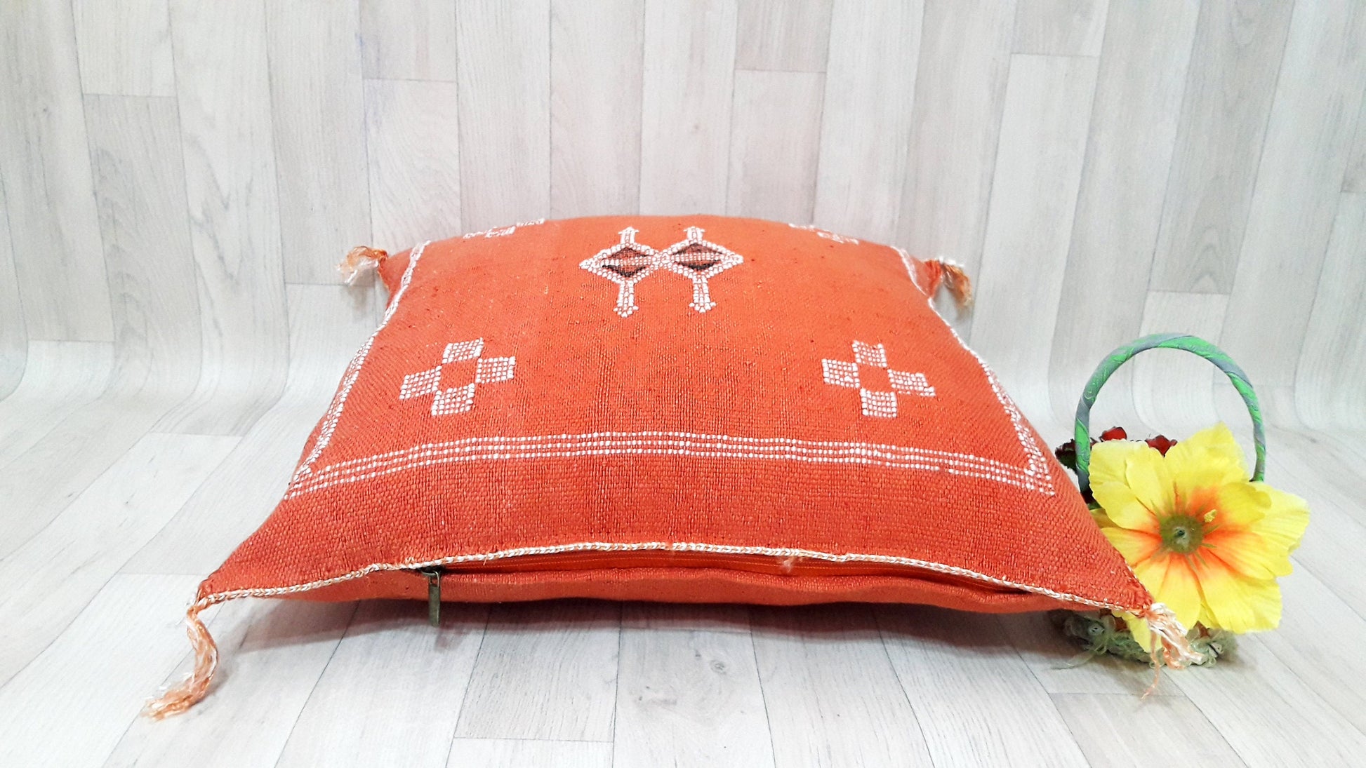 Orange Cactus Silk Pillow Cover, Moroccan Sabra Cushion Cover , Boho Pillow, Sabra Cactus Silk Cushion,Decorative Sabra Silk Pillow