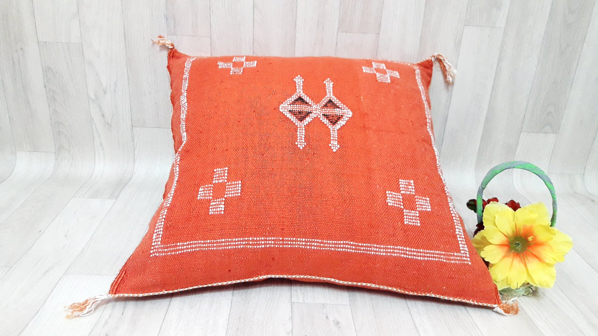 Orange Cactus Silk Pillow Cover, Moroccan Sabra Cushion Cover , Boho Pillow, Sabra Cactus Silk Cushion,Decorative Sabra Silk Pillow
