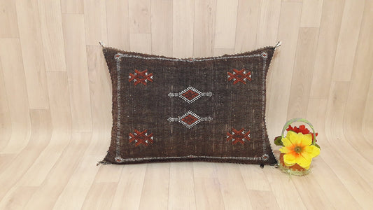 Cactus Silk Cushion Cover - Brown Sabra Pillow - Handmade Morocco Cushion
