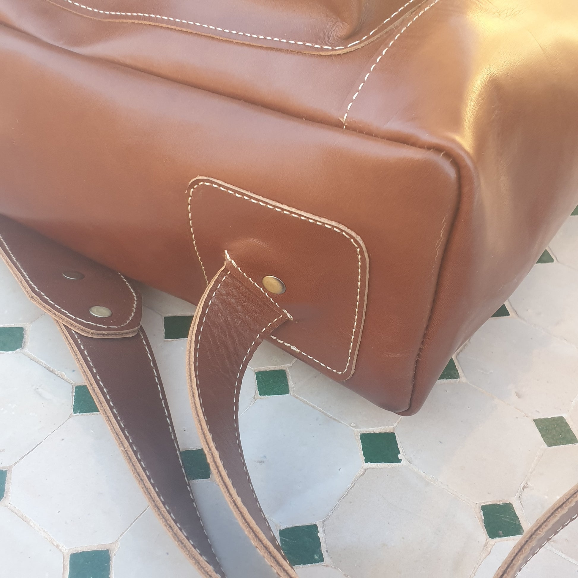 Leather Backpack Roll Top Rucksack Travel Bag Laptop Bag Purse Cowhide
