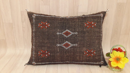 Cactus Silk Cushion Cover - Brown Sabra Pillow - Handmade Morocco Cushion
