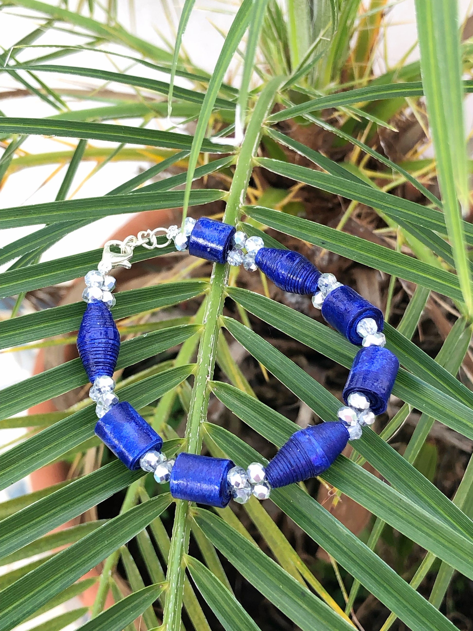 Blue and Silver Paperbead Bracelet | Jewelry from Morocco | Moroccan Design | Ecofriendly Bracelet | Women’S Bracelet | Paper Art