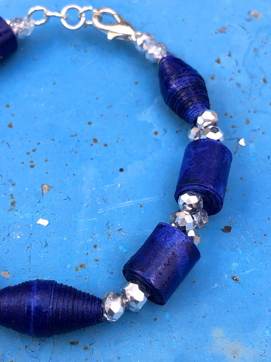 Blue and Silver Paperbead Bracelet | Jewelry from Morocco | Moroccan Design | Ecofriendly Bracelet | Women’S Bracelet | Paper Art