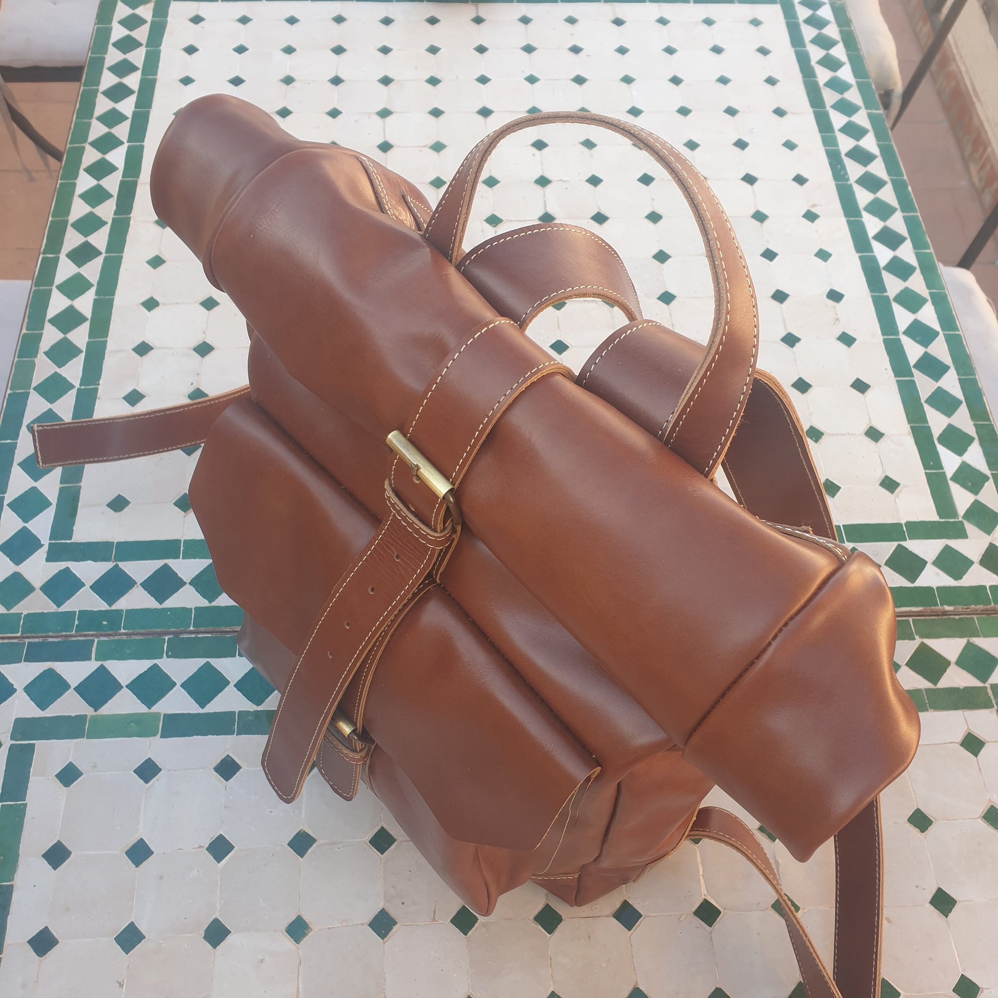 Leather Backpack Roll Top Rucksack Travel Bag Laptop Bag Purse Cowhide